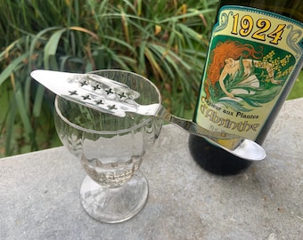 Antique French Absinthe Spoon and Glass Set, Bar Decor