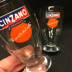 Two vintage Cinzano Orancio glasses &quot;Il gusto del Sole&quot; for the Cinzanno Collector, Collection, Cinzano Orancio cocktail with Cinzano