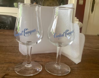 Vintage Cordial Campari Glasses, Blue Inscription, Set of 2
