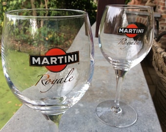 2 vintage martiniglas Royale reclame Martini-merklogo Martini-collectie, Martini-merkverzamelaar