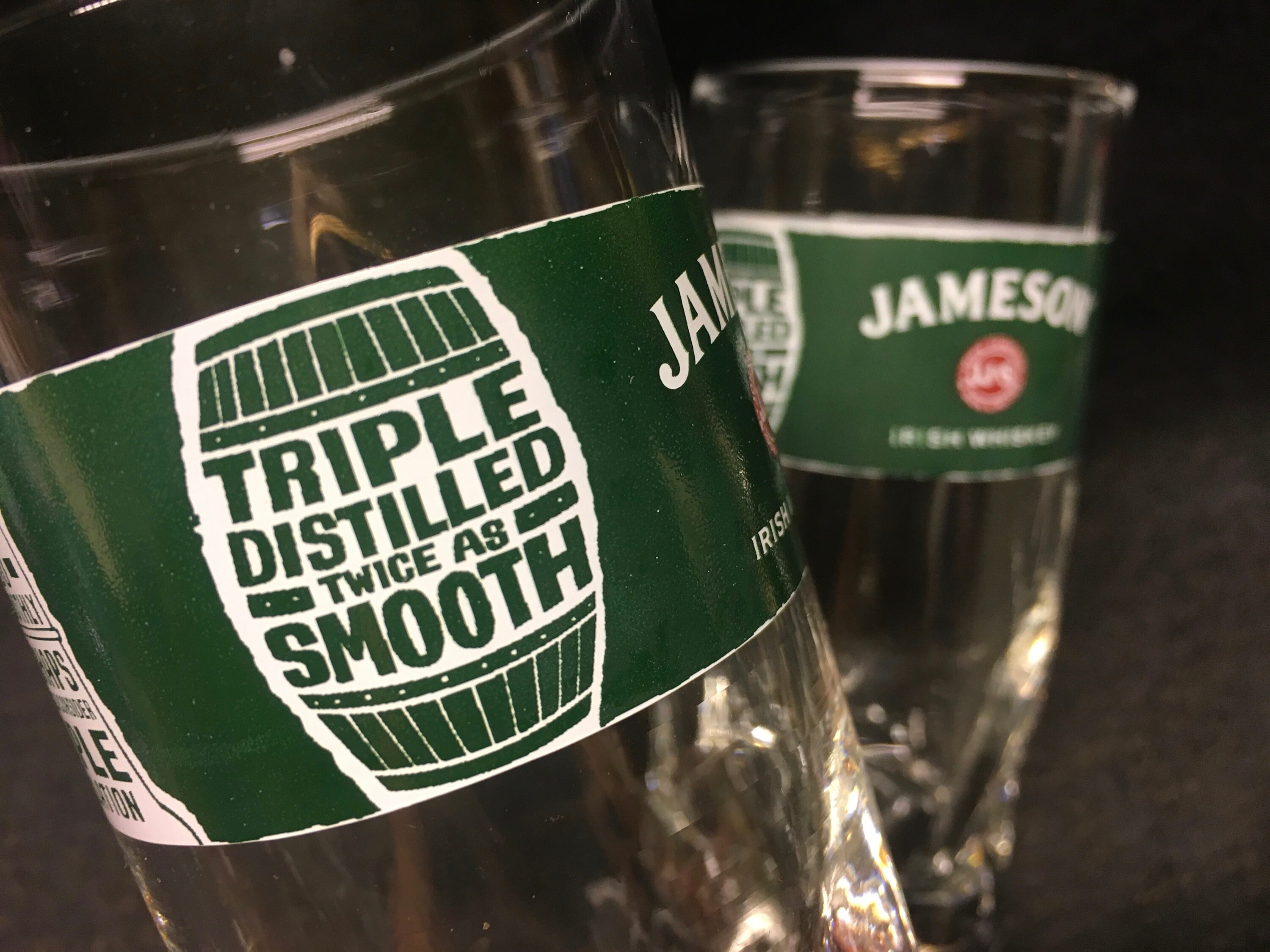 2 Vintage Jameson Irish Whiskey Tumbler Glasses With Green Etsy