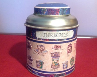 Vintage French round Metal Theieres Tea Tin with round lid