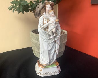 ヴィンテージ 彫像 彫刻 テラコッタ 陶器 釉薬 多色 聖母マリア