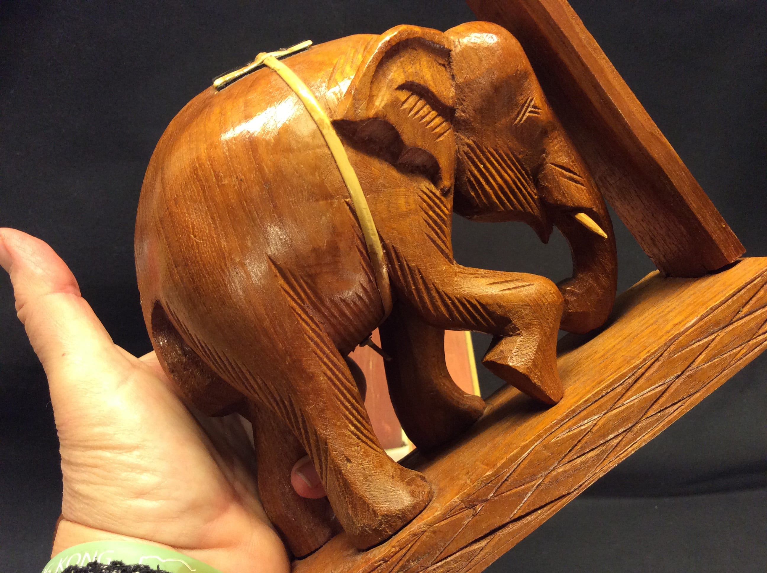 Paire De Serre-livres éléphants En Bois Massif Sculpté - Déco Vintage