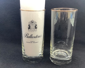 Vintage Ballantine's Scotch Whisky Glasses, Gold Rimmed, Set of 2