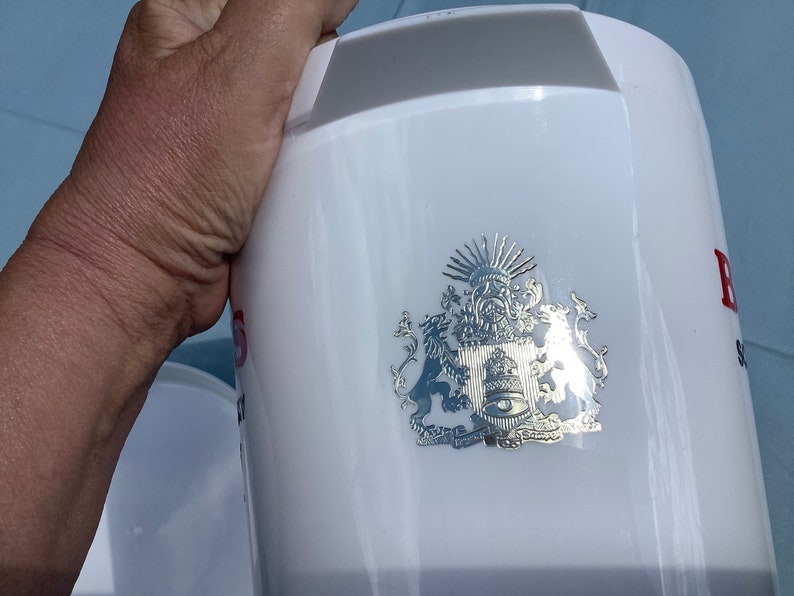 Bell's round white ice bucket with lid for ice cubes, with Bell's scotch whisky logo 'Afore ye go' image 5