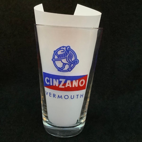 1 grand verre à mélanger ou à boire , cocktails Cinzano avec icône Cinzano logo rouge et bleu