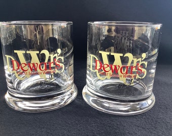 2 Vintage Dewar's white label scotch whisky tumbler glasses