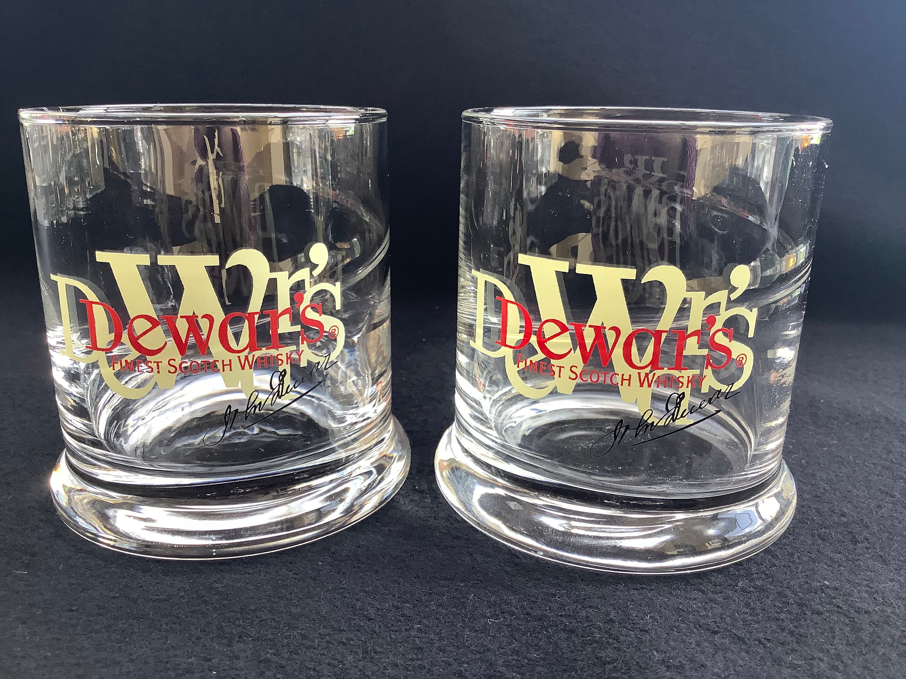 2 Vintage Dewar's white label scotch whisky tumbler glasses