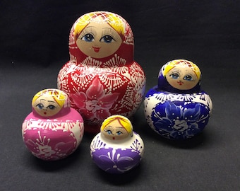 Muñecas rusas antiguas pintadas a mano, juego de 4