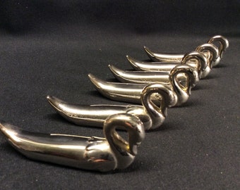 6 vintage verzilverde metalen Franse zwaan messenlegger, ideaal voor mooie tafeldecoratie van een zilveren huwelijksverjaardag
