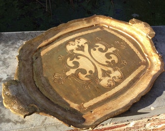Vintage Florentine Tray, Gold and Cream, Italian Decor