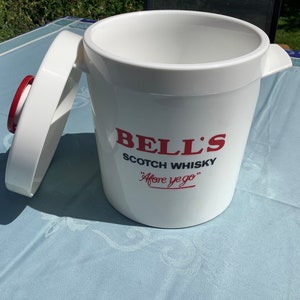 Bell's round white ice bucket with lid for ice cubes, with Bell's scotch whisky logo 'Afore ye go' image 8