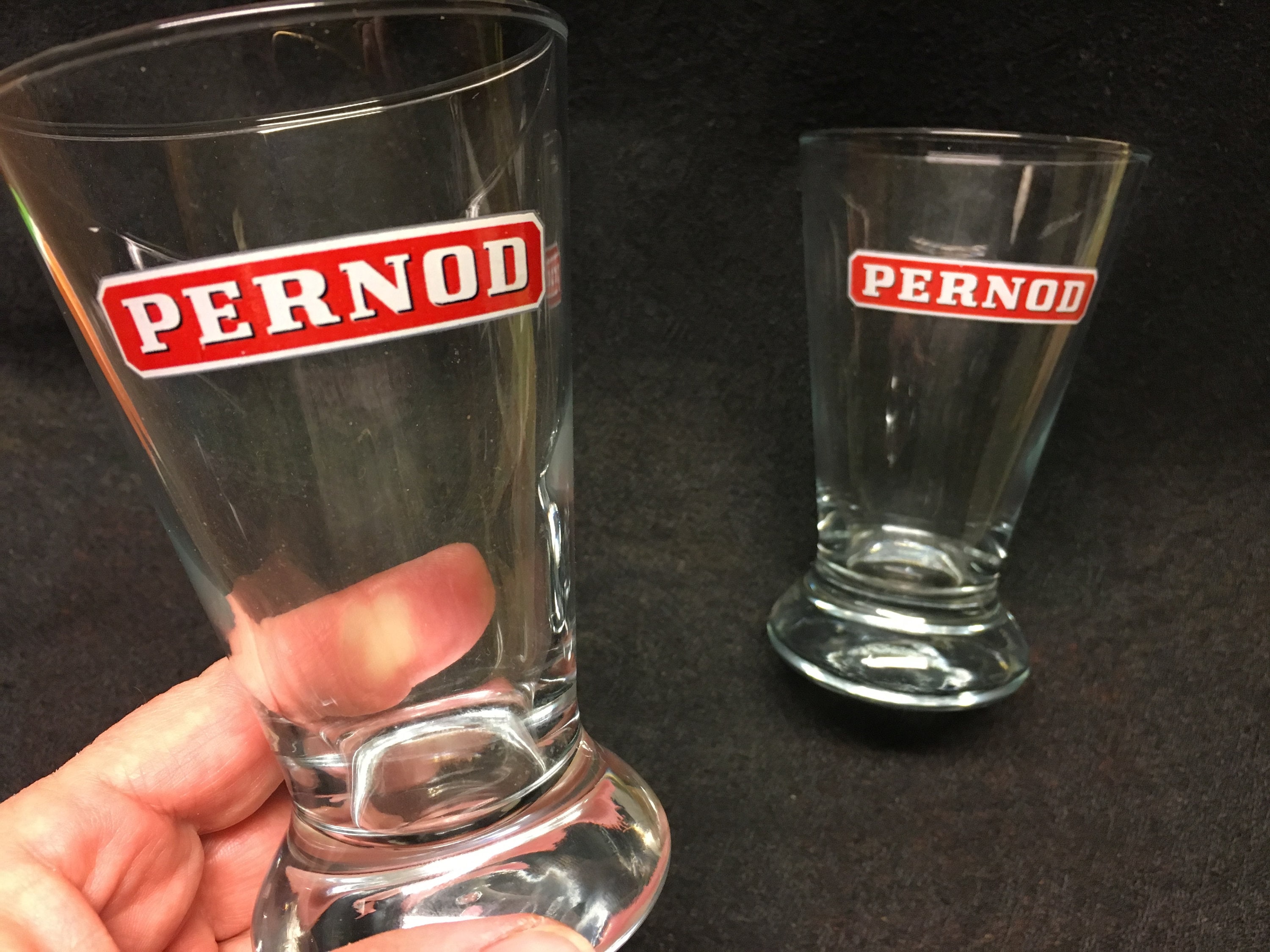 2 Vintage Pernod Glasses, with Red Pernod Logo, Pernod et fils, Aperitif