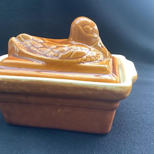 faience terrine, in the shape of a lovely duck  ,  French Paté Terrine, made in France, Pallsa
