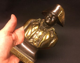 Vintage bronzen buste Napoleon Bonaparte in, souvenir 'Waterloo' België, historisch verzamelobject