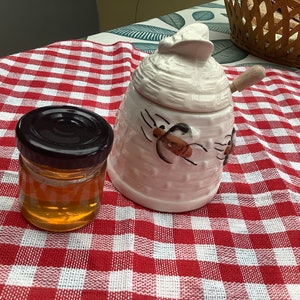 Kleiner Vintage weißer Bienenstock Honigtopf, kleiner Vintage Honigtopf mit Bienenstock