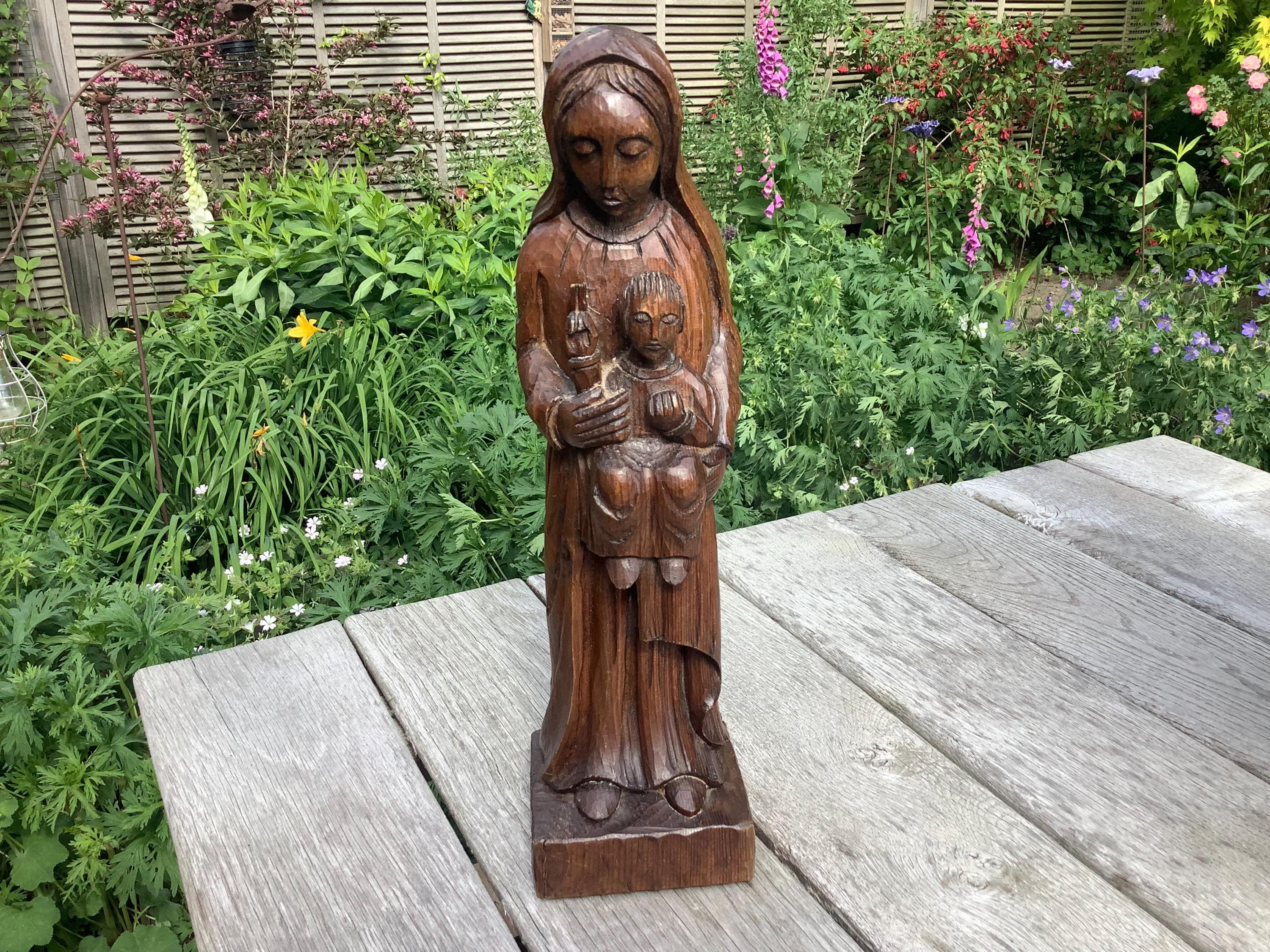 Antique wood carved virgin mary statue - Etsy 日本