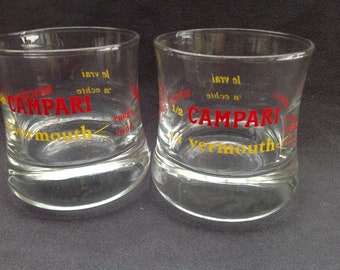 Campari Mixing Glass for an Americano Cocktail with Campari Vermouth Logos, Set of 2 Glasses