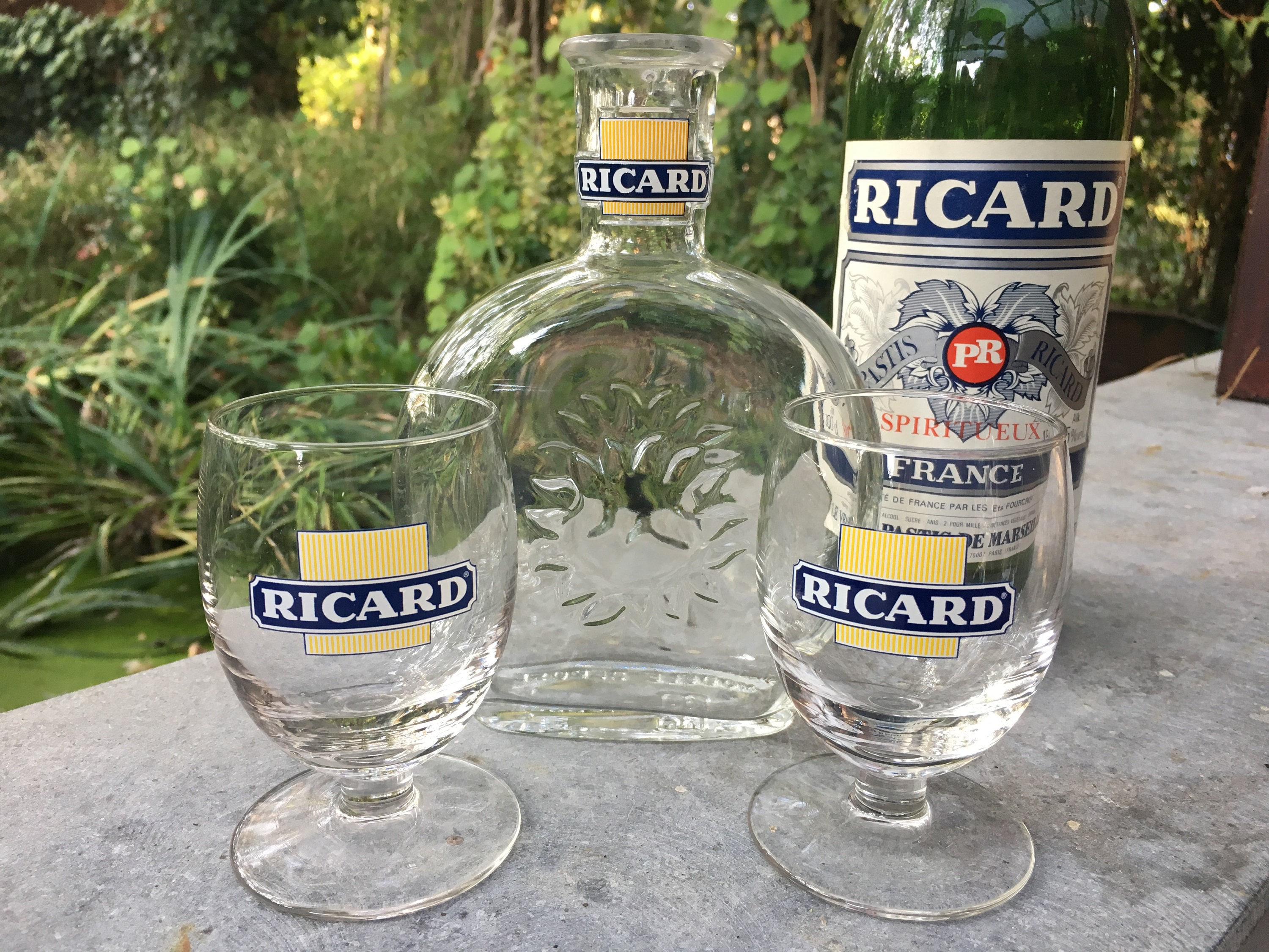 RICARD Glass Decanter Engraved Ricard Round Glass Carafe Tableware French  Vintage 1970s 