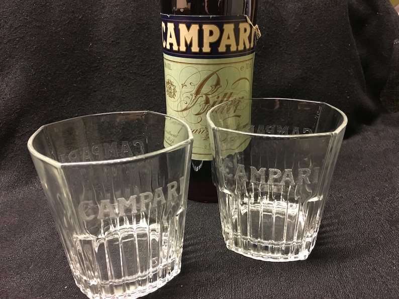 2 Vintage Campari Glasses With Inscription Campari Etsy
