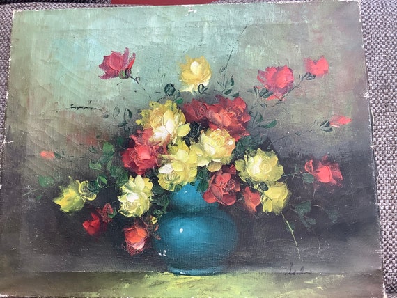【２点セット】アンドリュープライス　赤いバラ＆黄色いバラ　版画　花　静物画　花瓶 ヴィンテージの花の絵画：青い花瓶に入った赤と黄色のバラ - Etsy 日本