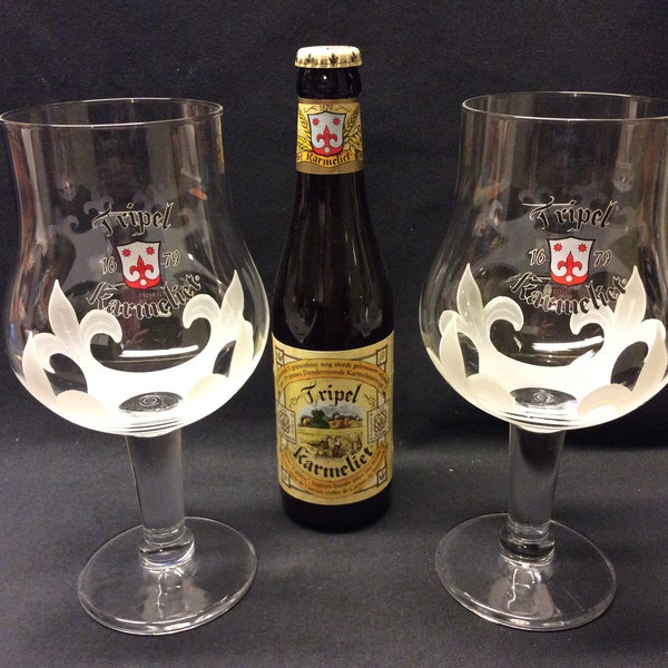 2 verres de 30 cl en forme de calice pour la triple Karmeliet, Bière Belge