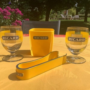 Ricard Vintage French plastic Ricard Snack or ice cubes bowl + Ricard ice tong +2 Ricard glasses