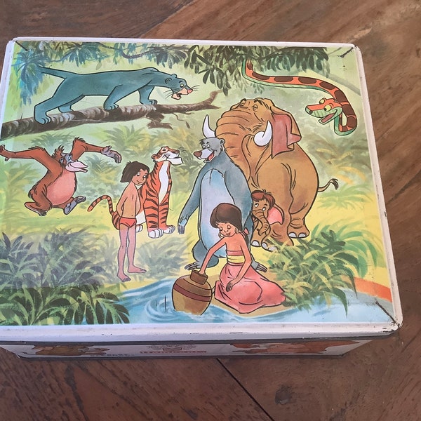 Vintage  Jungle Book tin box of Rombouts coffee, Belgium, collectors item, 60s, Disney collection, jungle Book collector