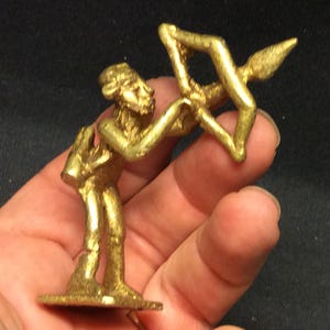 Vintage handmade bronze brass lost wax method Akan Ashanti Mrammou Gold Weight figurine of a man shooting with bow and arrow