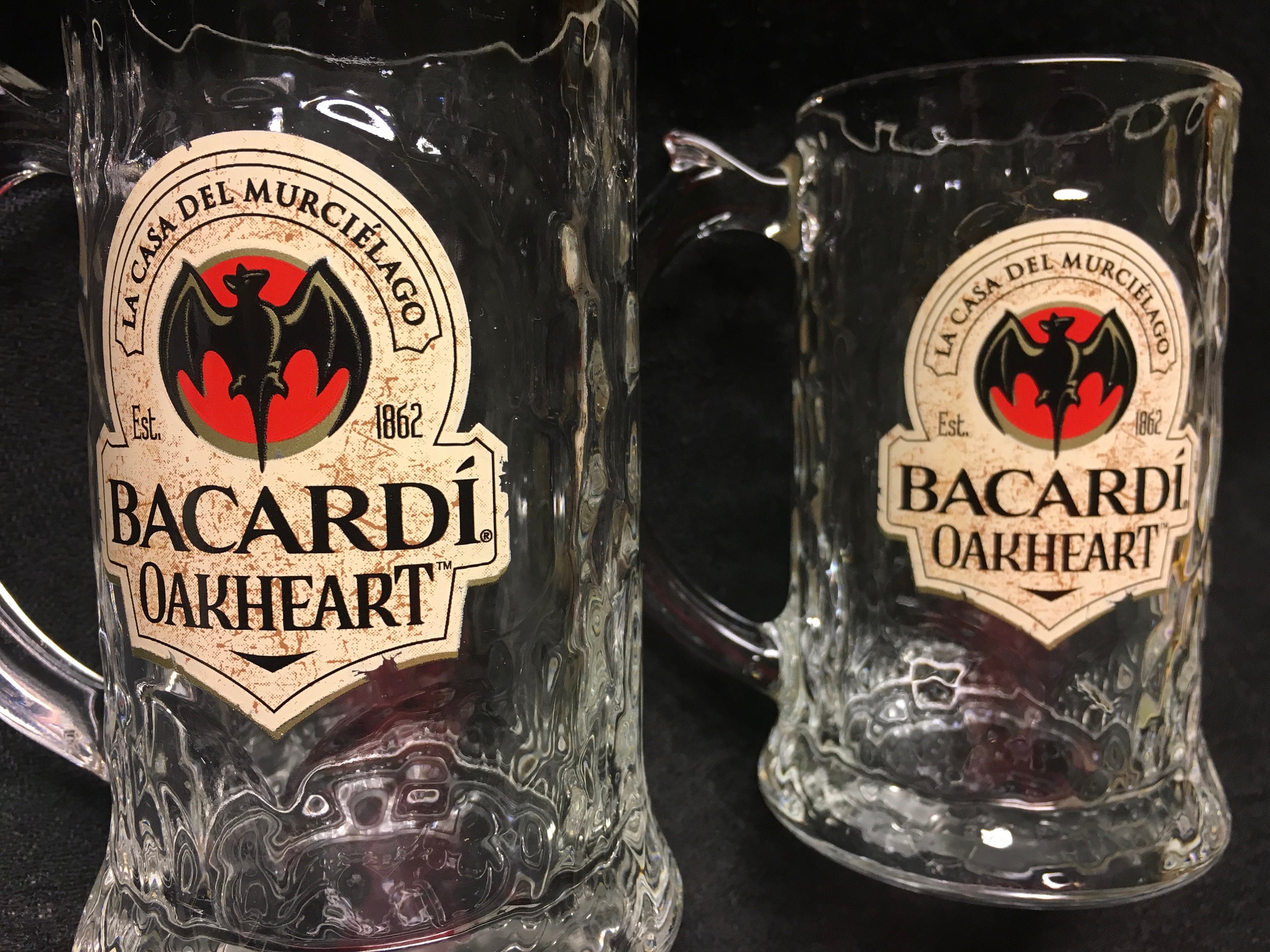 Set of 2 BACARDI Rum Glasses  BARCARDI Bat Cocktail Glass Tumblers Thick Bottom