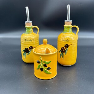 Poet Laval Provence Yellow Olive Oil Vinegar Bottles Mustard Pot