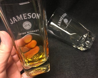 A set of 2 vintage Jameson irish whiskey glasses tumbler (white colored titles)