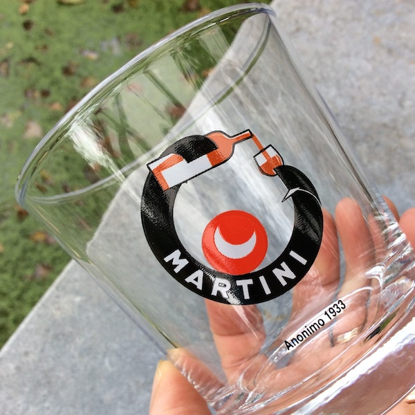 verre à Martini, verre MARTINI vintage , annonçant le logo de la marque Martini  Anonimo 1933, collectionneur de marques Martini