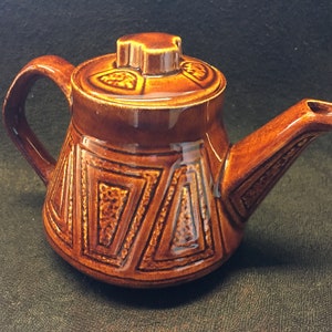 Very beautiful vintage 1950s-1960s brown ceramic teapot with beautiful geometric design, signed CAM, mid century teapot