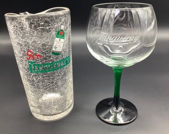 Juego de vaso mezclador de vidrio craquelado y vaso con base verde de estilo vintage de Tanqueray