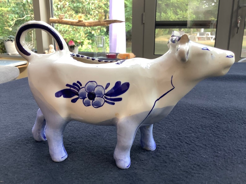 Vintage Delft Cow Milk Jug Creamer White and Bleu Windmill Etsy