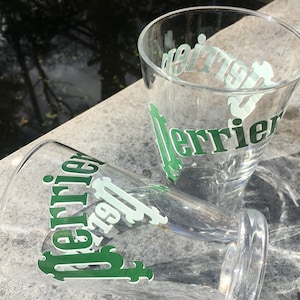 A Pair of French Perrier glasses, Vintage Bistrot / Cafe Restaurant Perrier Glasses with the famous Perrier logo