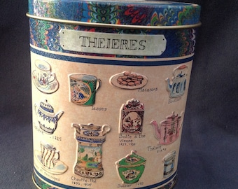 Vintage French oval Metal Theieres Tea Tin with  lid