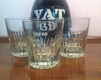 VAT69  Scotch blended whisky vintage glass tumbler - Set of 3 glasses