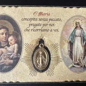Verzamelkaart Heilige Maagd van de Heilige Catharina Labourè - Heilige Antonius van Padua met votiefmedaille