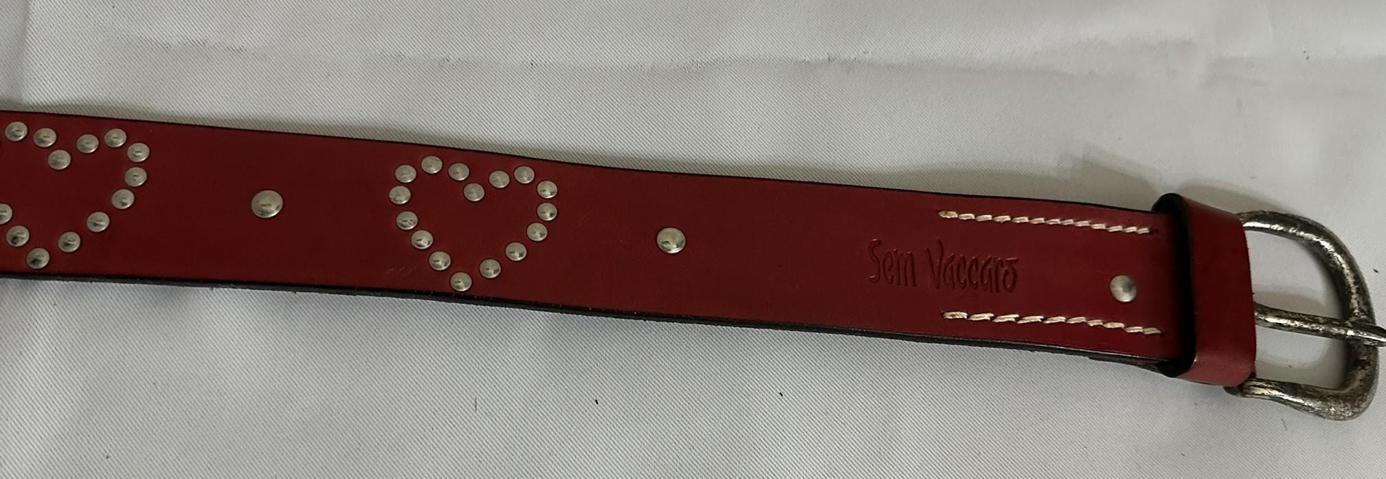 SAM Il Vaccaro Red Leather Belt With Metal Heart Inserts 