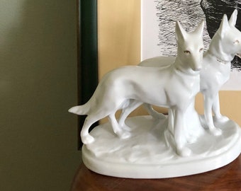 Antique Carl Scheidig White Porcelain Dogs Made in Germany