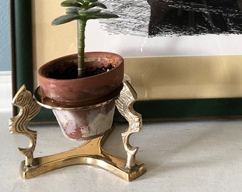 Vintage Brass Tripod Stand for Small Potted Plant or Orb