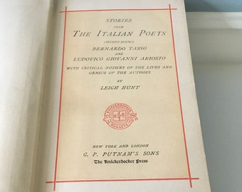 Leigh Hunt&#39;s Stories from the Italian Poets (Second Series) 1880s/1890s Knickerbocker Nuggets Tasso Ariosto