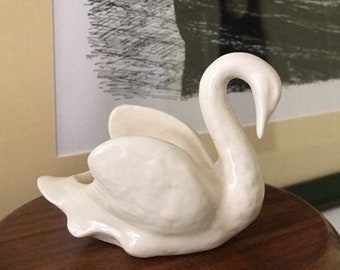 Vintage Ceramic Swan Ring Trinket Holder Mid-Century