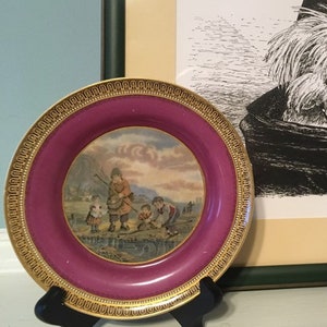 Antique Prattware Fenton Side Plate The Shrimpers/Young Fishers Victorian Nineteenth Century Transferware William Collins