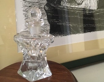 Vintage Clear Cut Glass Perfume Bottle with Stopper Dresser Accessory