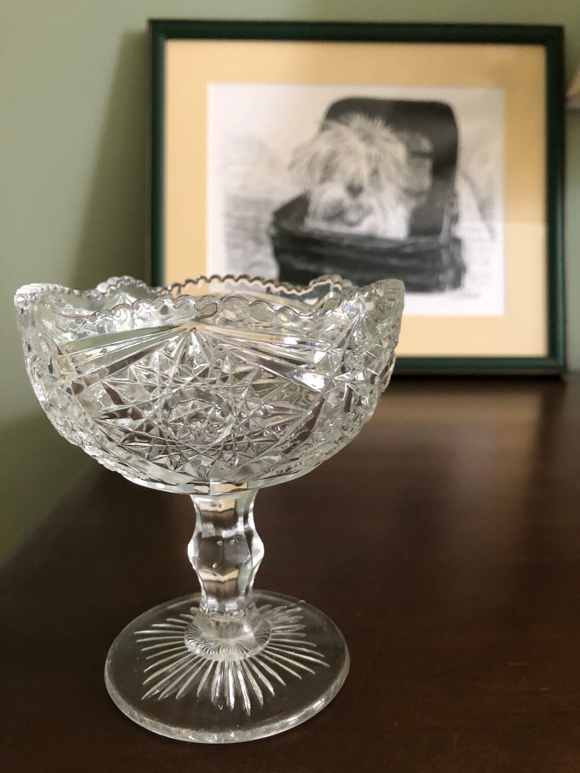 Vintage Small Clear Glass Compote With Hobstars and Serrated Rim Etsy