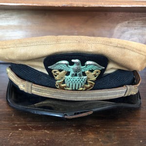 Authentic Khaki U.S. Naval Officer Visor Hat (1960s)